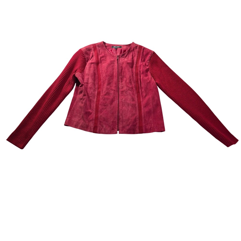 Clothes by Revue Suede Wool Knit Jacket Womens Medium Red Zip Heritage Preppy